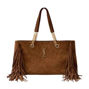 Saint Laurent Monogram Fringe Suede Chain-strap Shopping Tote Bag